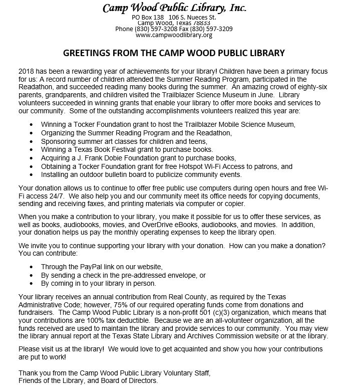 Donation Letter Public Share Jpg Camp Wood Public Library