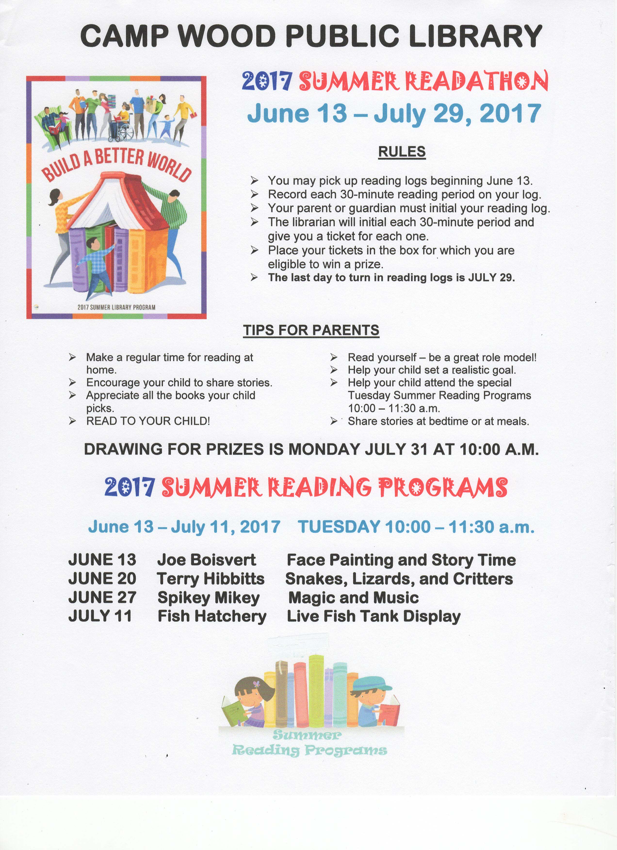 2017 Summer Reading Program Events/Dates